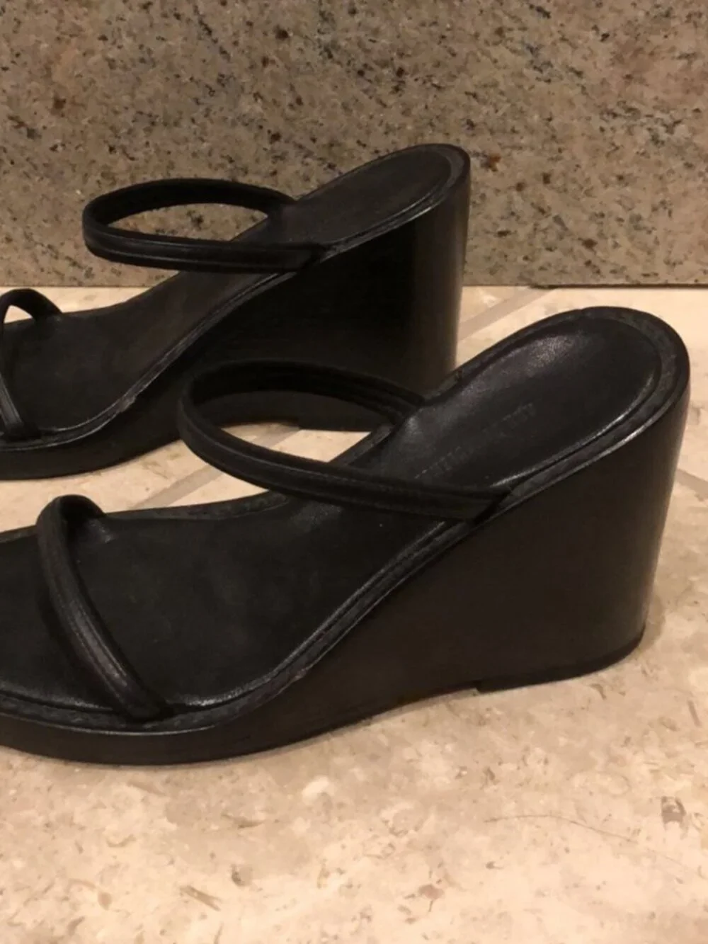 Vintage Ann Demeulemeester 90s minimalist double strap platform wedge clog mule